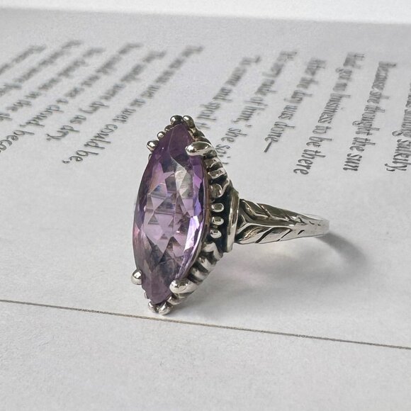 Vintage Kabana Southwestern Signed Sterling Silver Amethyst Marquise Cut Ring - Picture 1 of 4